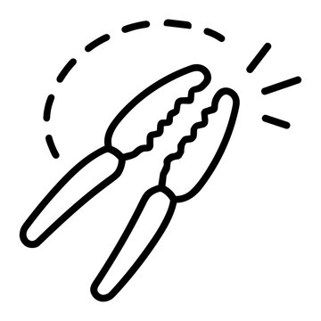 Black line-art icon of a handheld nutcracker-style pliers with serrated jaws and ergonomic handles, depicted in outline showing opening motion, gripping teeth, and action