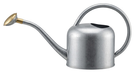Metal watering can with long curved spout on transparent background © vadymstock