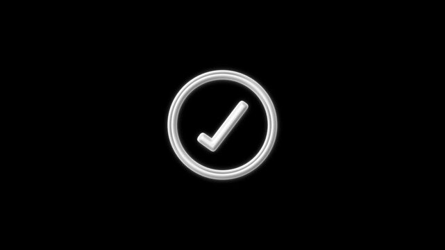 Check mark animation pulses inside a verified circular ring on dark. Status confirms on this check mark. Quality assurance compliance clears on check mark.