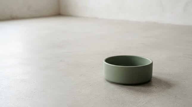 Sage green pet bowl on a floor indoors