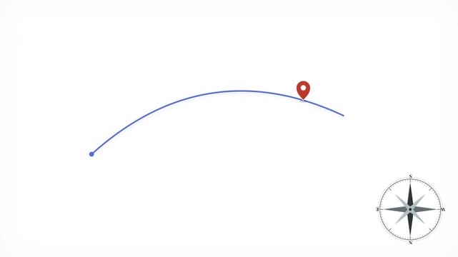 animated route map navigation pin showing travel trajectory and destination location on a minimal background