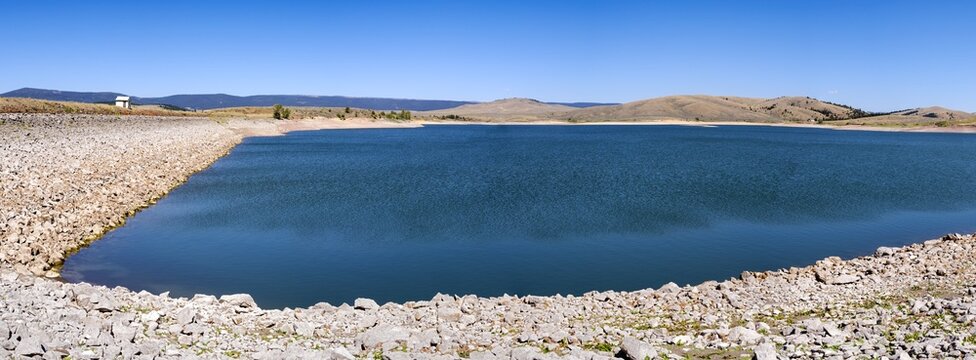 Panorama of Lake Sutherlin and the dam near White Sulfur Springs in Montana, USA