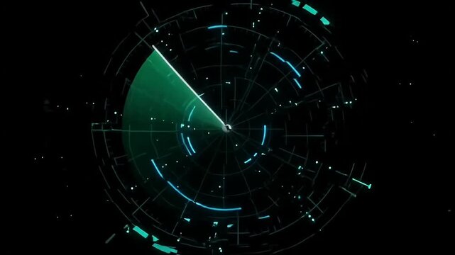Futuristic Radar Screen Displaying Data Points and Scanning Sector