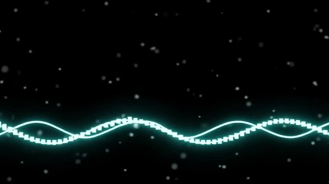 Digital Sound Waveform Animation, Audio Spectrum Analyzer, Music Visualization, Glitch Effect, Neon Glow on Black Background