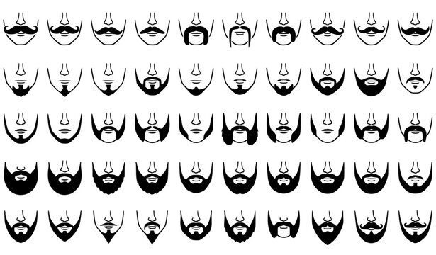 Barber Shop Mustache and Beard Icons - 50 Vector Collection