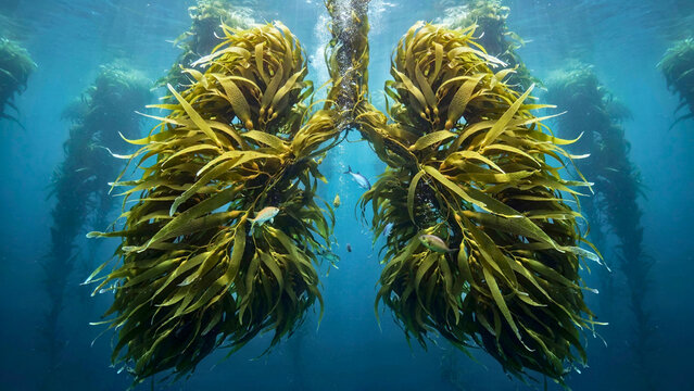Underwater kelp forest shaped like human lungs ecological concept