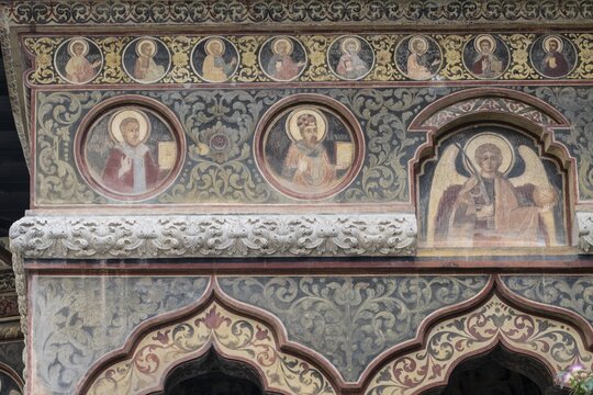 Small orthodox church in the city centre of Bucharest, close-up, Romania