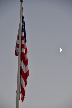 American Flag and Crescent Moon