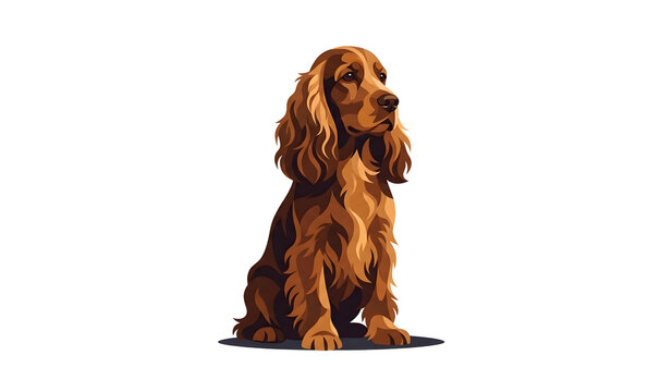 Elegant brown English Cocker Spaniel sitting attentively with long wavy hair vector illustration