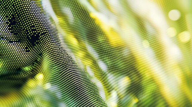 Abstract Waving Dot Mesh Fabric Texture in Green and Gold Bokeh Light for Modern Technology Concept