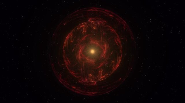 Bipolar nebula expanding in cyan hourglass lobes from a glowing star inside red gas shells in starry space