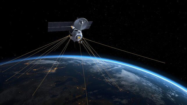 Satellite orbiting Earth on World Telecommunication Day with global connections