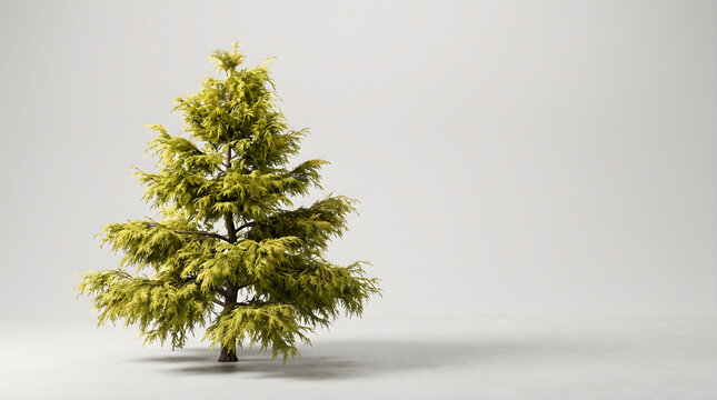 Stunning chamaecyparis gold tree isolated on white background, perfect for architectural rendering and design
