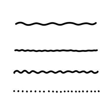 Hand drawn wavy lines and dotted line set of four, black simple divider and underline doodle for headings and decoration