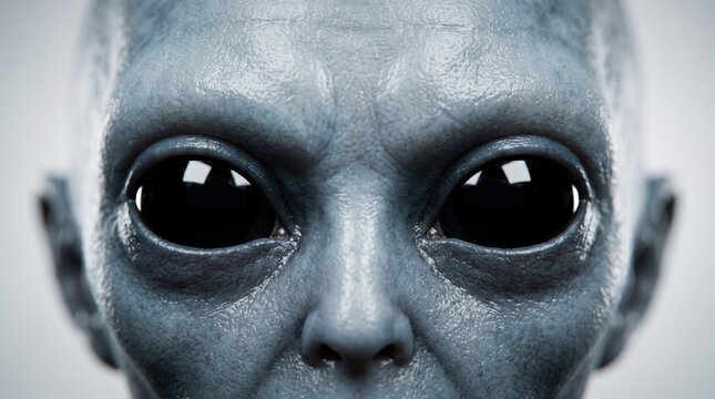 Detailed close up portrait of a grey extraterrestrial alien face