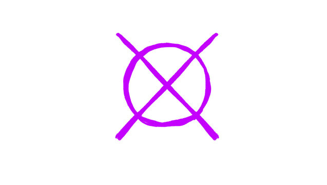 Magenta purple hand drawn circle cross prohibition symbol doodle icon, circle cross prohibition symbol doodle icon sketch illustration isolated on white background, simple minimalist hand drawn style 