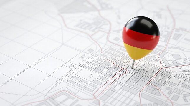 Germany flag location pin on detailed city street map showing travel destination and navigation concept