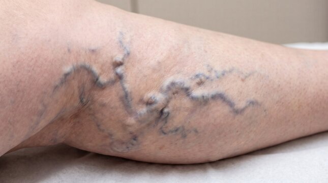Close-up of Severe Swollen Varicose Veins on Human Leg
