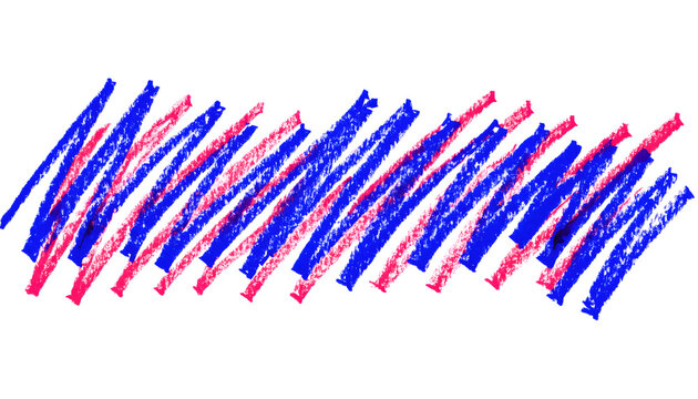 Hand-drawn blue and pink crayon diagonal stripes and marker scribble brush stroke background vector illustration