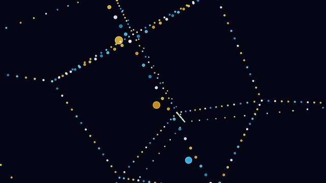 Abstract 4D Tesseract Hypercube Motion Graphic Featuring Glowing Blue and Gold Dotted Lines Folding into an Impossible Geometric Shape in a Seamless Loop, Futuristic Mathematical Concept Animation