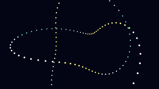 Abstract mathematical animation showing a toroidal trefoil knot lattice path formed by glowing dots. A complex optical illusion of impossible geometry and sacred symmetry on a dark background.