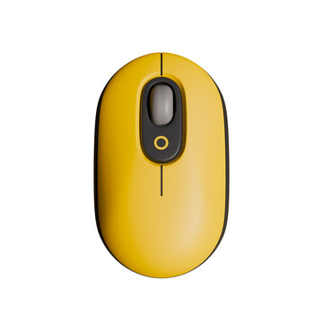 Modern yellow wireless computer mouse top view 3D render