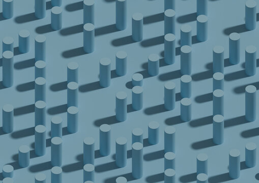 Seamless isometric pattern of columns with shadows. 3D illustration.