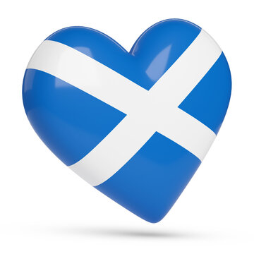 Heart with the colors of flag of Scotland isolated on white background. 3d illustration.