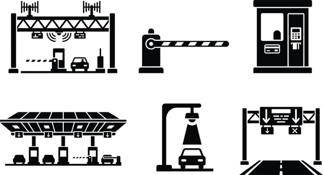Set of toll road and highway payment station icons