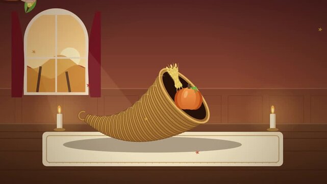 Thanksgiving Cornucopia Filling With Autumn Harvest
