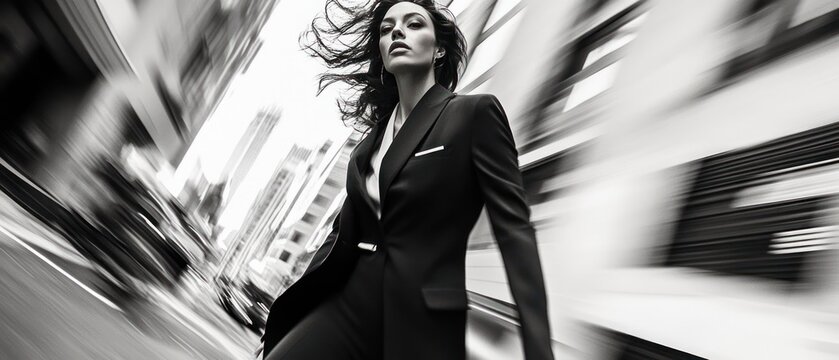 Woman in a business suit outdoors