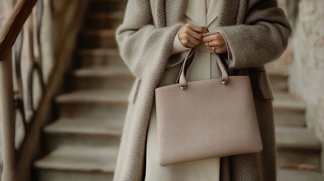 Woman with bag standing on the stairs
