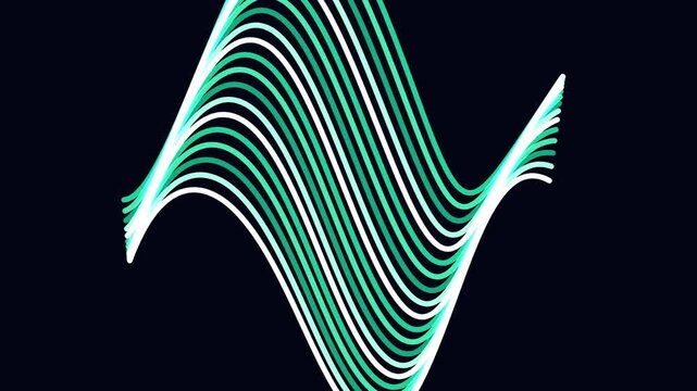 Abstract cybernetic spline flow background featuring harmonic sinusoidal weave patterns with teal and white curved lines. Futuristic digital data visualization for technology and science concepts.