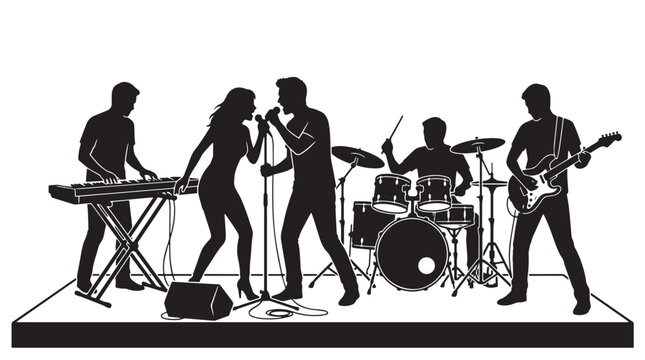 Live Rock Band Silhouette Performance on Stage