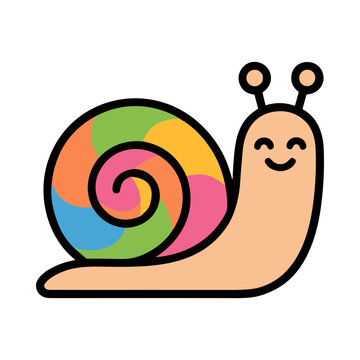Happy, Colorful Cartoon Snail with a Smiling Face and Spiraled Shell on a Black Background