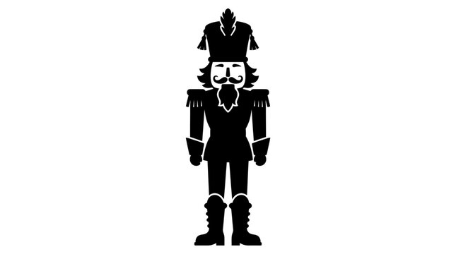 vector Black nutcracker silhouette vector, festive king puppet with hat and mustache, holiday toy icon design isolated on White Background Cheistmas