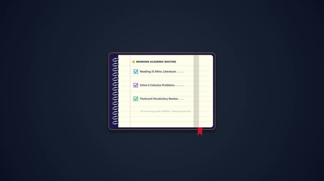Digital Planner Animation Showing Academic Goal Completion and Daily
