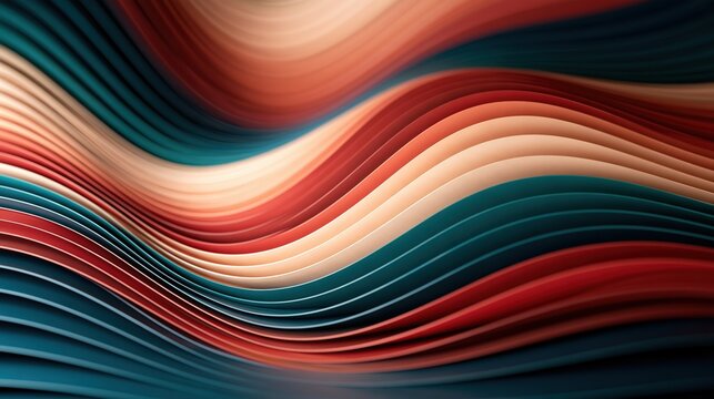 Minimalist 3D paper cut out waves pattern with biomorphic overlapping curved layers in soft pastel gradient top view.