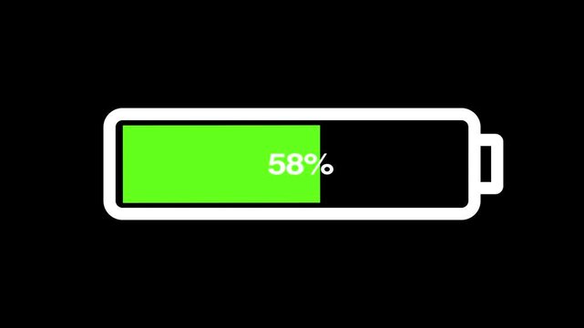 Low battery icon with three percent charge level on black background, animated graphic resource for power status