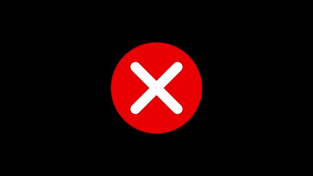 Red Circle With White X Mark Symbol Animated on a Solid Black Background, Motion Graphics Loop