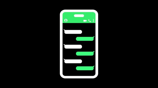 Animated Smartphone Messaging Interface with Text Bubbles Appearing on a Black Background