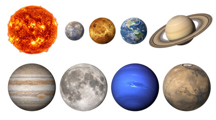 Solar system planets and sun with moon isolated on transparent png © Isolated Hub