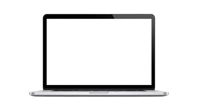 Open laptop with blank white screen on isolated on transparent png