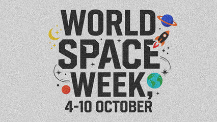 World Space Week Celebration Typography Poster with Planet Icons © Miqbal