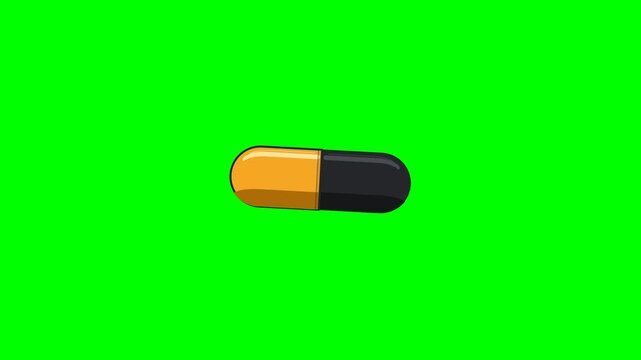 A stylized capsule opens to reveal a smaller capsule that grows, splits, and loops recursively. Bold cel-shaded editorial illustration isolated on chroma key green screens for clean video compositing.