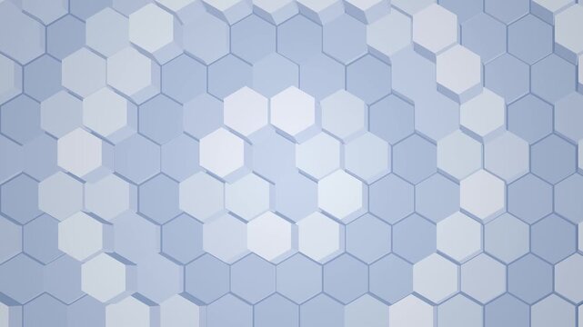 Abstract light blue hexagon grid pattern shifting with dynamic geometric movement creating smooth modern technological backdrop for corporate design presentations