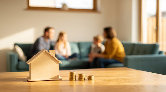 House coin stack miniature financial planning family. Real estate property residential home estate. finance asset mortgage loan cost planning, prosperity success