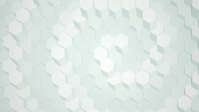 Geometric white hexagon blocks forming dynamic spiral pattern with subtle soft shadows creating clean modern abstract architectural surface texture