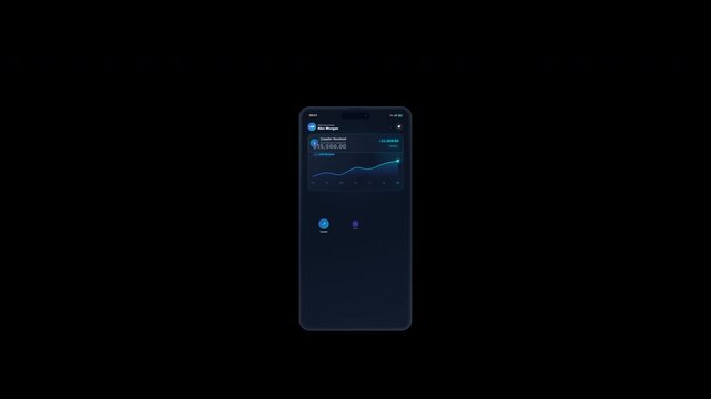 Showcase the fluid responsiveness of modern fintech design with this comprehensive 2D vector UI animation. A sleek smartphone frame reveals a dynamic mobile banking dashboard, featuring a rolling bala