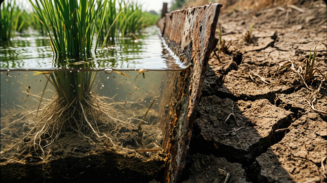 Water scarcity soil fissure wetland reed shoreline erosion